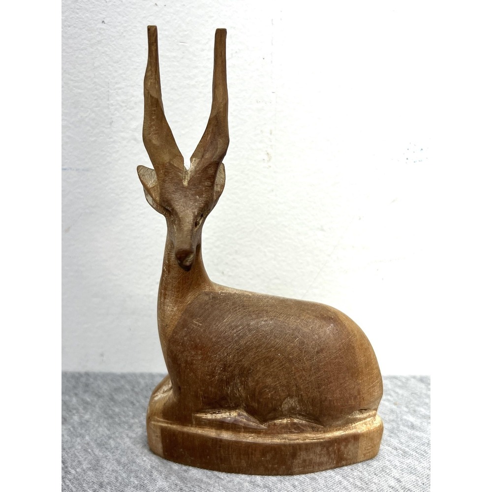 Hand Carved‎ Brown Wood Antelope Gazelle Figurine Animal Folk Art Rustic Decor
